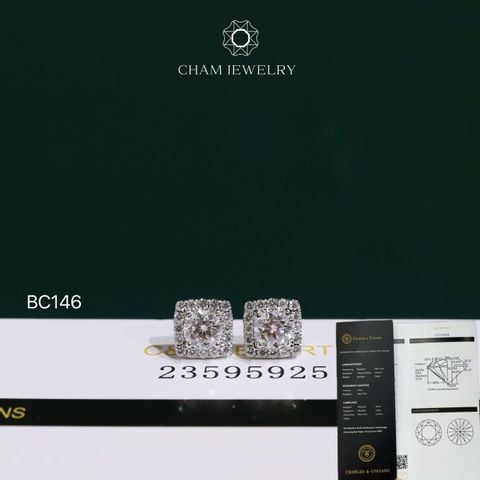 Hoa Tai CHAM JEWELRY BC146, Hoa Tai Chủ 4.5mm Full Moissanite C&C ( OCB77 )