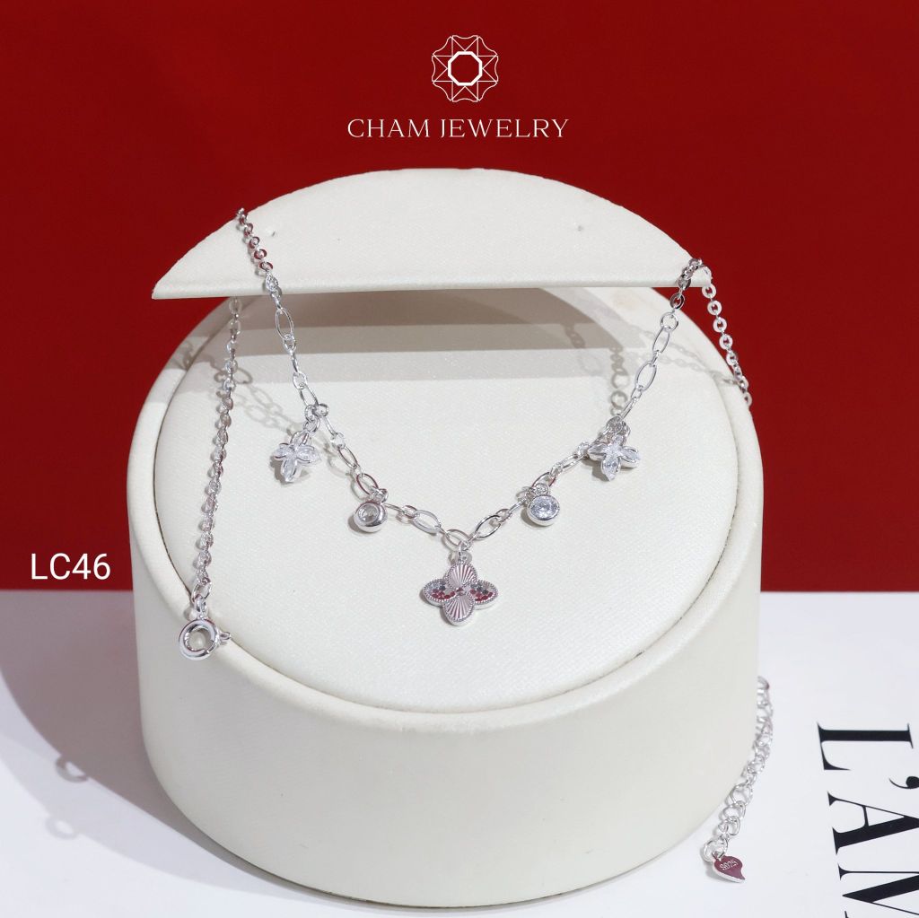 Lắc Chân LC46 CHAM JEWELRY , Lắc Chân Charm Cỏ 4 Lá Chạm Máy ( C-LC225(B12) )