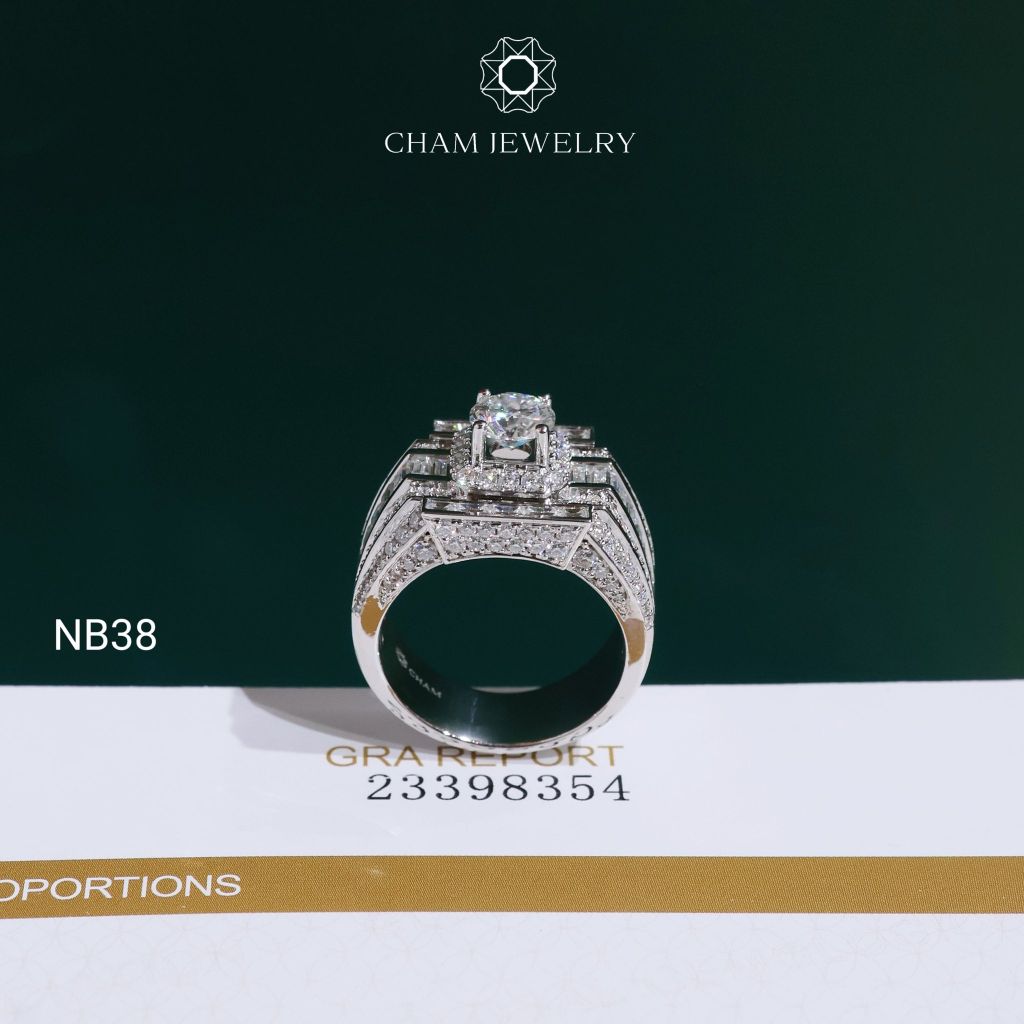 Nhẫn Nam NB38 CHAM JEWELRY, Full Moissanite Cao Cấp Chủ 6.3mm (Barcode OCNA06)