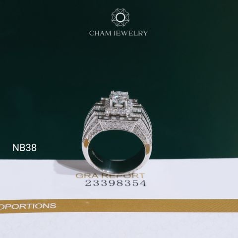 Nhẫn Nam NB38 CHAM JEWELRY, Đá Moissanite C&C Chủ 6.3mm (Barcode OCNA06)
