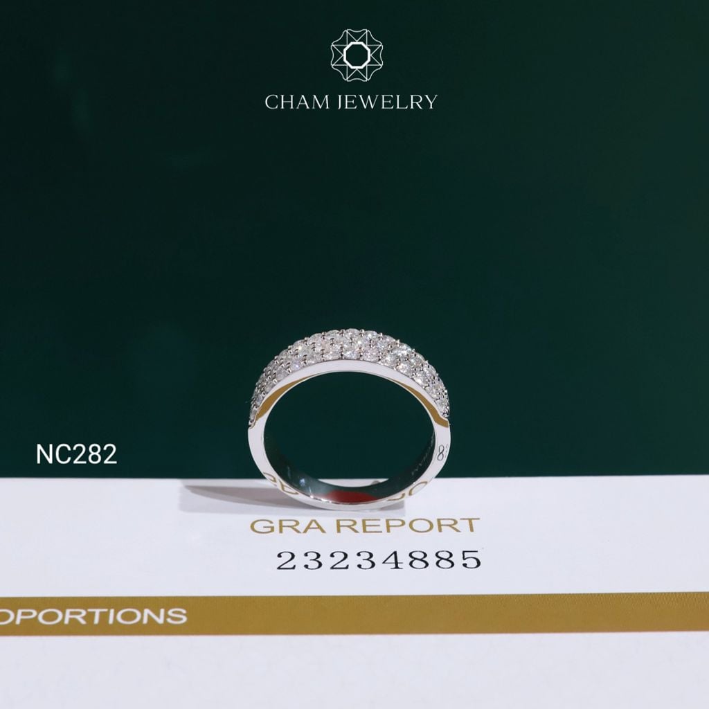 Nhẫn NC282 CHAM JEWELRY, Nhẫn Kiểu Full Nửa Hàng Đá Moissanite Bản 5.5mm (Barcode OHN18)