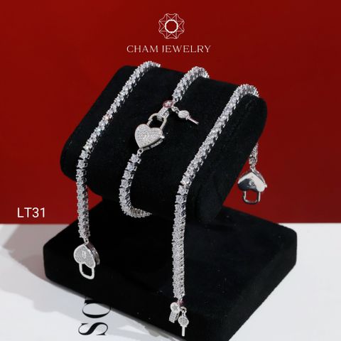 Lắc Tay CHAM JEWELRY LT31, Lắc Tay Full Đá 3.0mm Khóa Tim (Barcode CL7893)