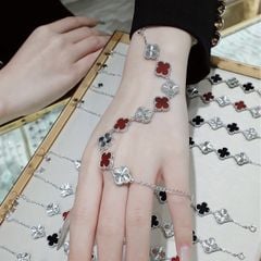 Lắc Tay LT17 CHAM JEWELRY, Lắc Cỏ 4 Lá Đỏ Trắng, 9 lá Bản 10.0mm (Barcode TLT1360).