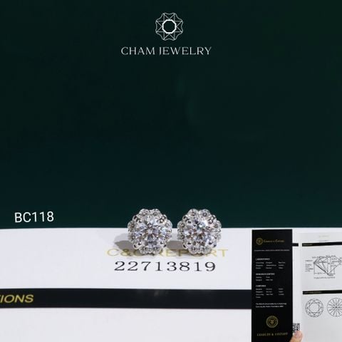 Hoa Tai BC118 CHAM JEWELRY, Hoa Tai Chủ 5.4mm Full Moissanite Đá C&C (OCB38)