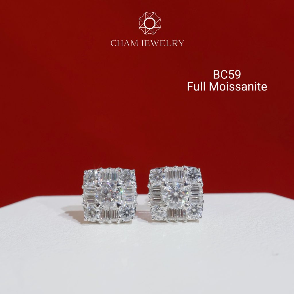 Hoa Tai CHAM JEWELRY BC59, Hoa Tai Chủ Moissanite 4.5mm (Barcode OCB02)