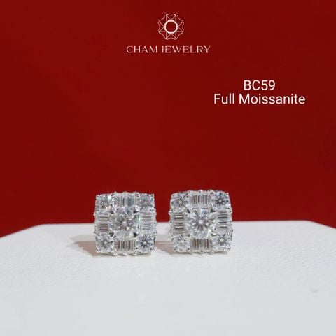 Hoa Tai CHAM JEWELRY BC59, Hoa Tai Chủ Moissanite 4.5mm (Barcode OCB02)