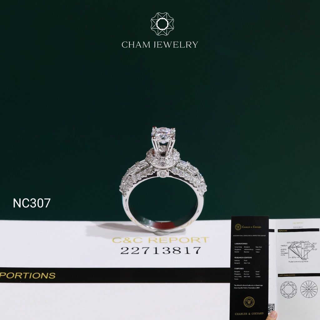 Nhẫn NC307 CHAM JEWELRY, Đá Moissanite C&C Chủ 5.4mm (Barcode OCNN134)