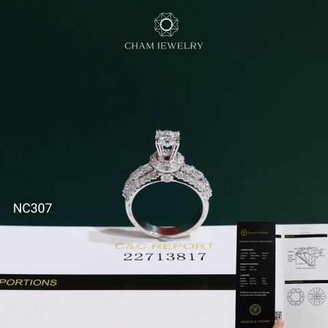 Nhẫn NC307 CHAM JEWELRY, Đá Moissanite C&C Chủ 5.4mm (Barcode OCNN134)