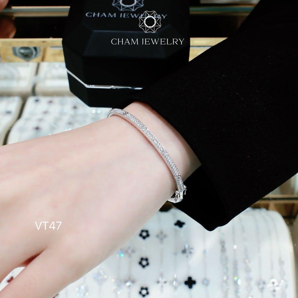 Vòng Tay VT47 CHAM JEWELRY, Vòng Cariter Full Đá, Bản 3.0mm (Barcode CV5849)