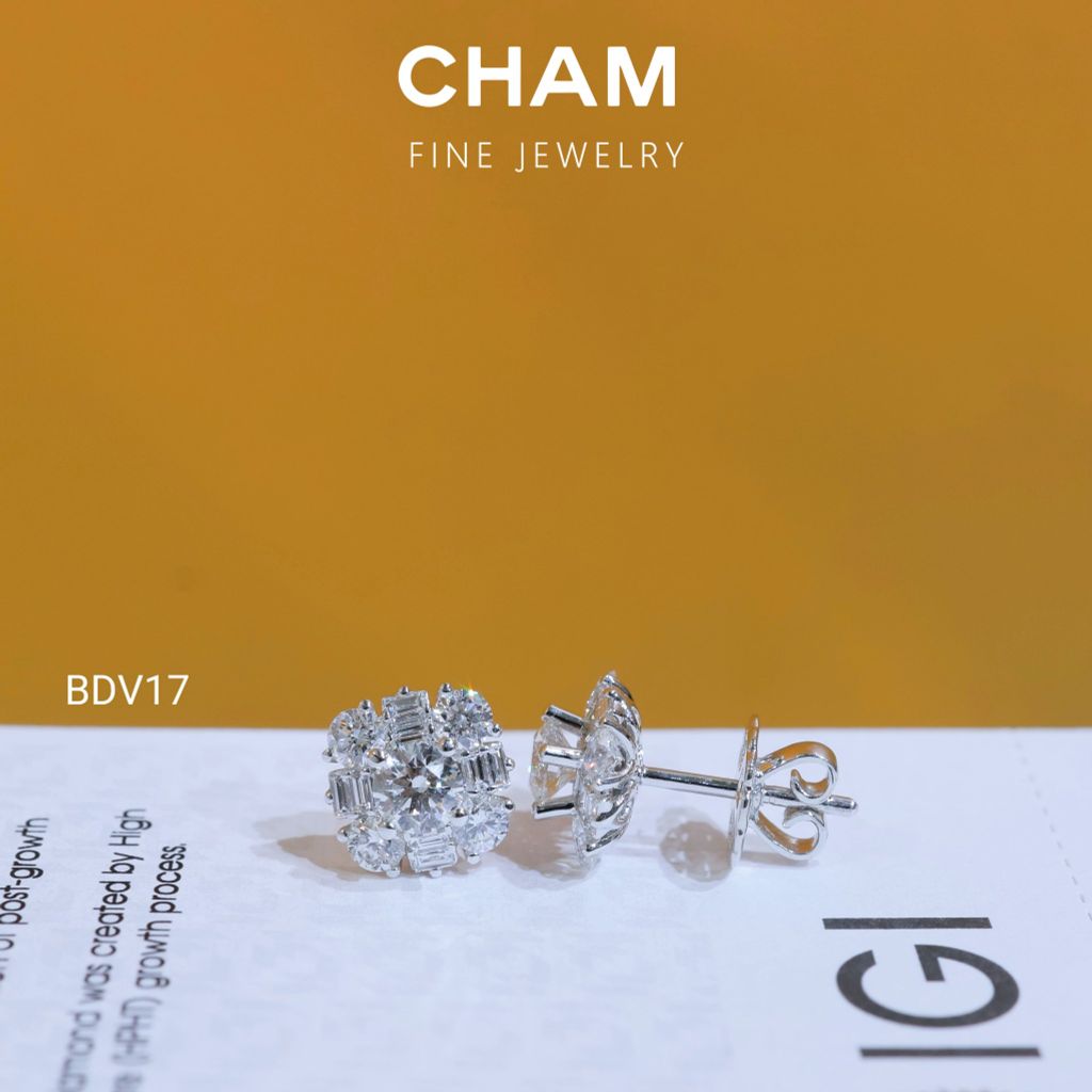 Hoa Tai BDV17 Chủ 4.5mm Vàng 10k Kim Cương Lab Grown Diamond