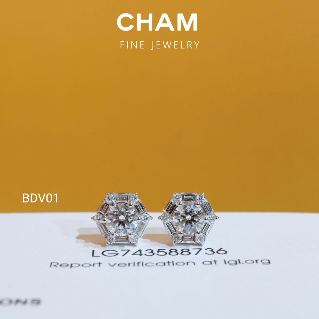 Hoa Tai BDV01 Chủ 5.0mm E VVS2 Vàng 10k Kim Cương Lab Grown Diamond