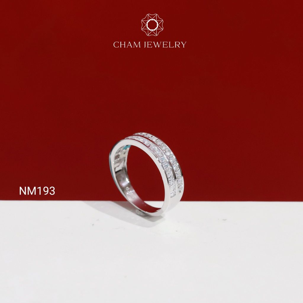 Nhẫn NM193 CHAM JEWELRY, Nhẫn Nửa Hàng Đá Đôi Bản 5.0mm ( C-NHN393(B12) ).