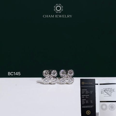 Hoa Tai CHAM JEWELRY BC145, Hoa Tai 4 Lá Full Moissanite C&C ( OCB62 )