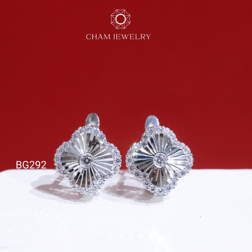 Hoa Tai BG292 CHAM JEWELRY, Cỏ 4 Lá Bản 9.0mm (Barcode TBG929).