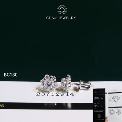 Hoa Tai BC130 CHAM JEWELRY , Hoa Tai Chủ 4.5mm Full Moissanite C&C (TVM180)