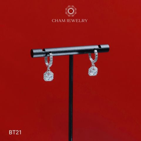 Hoa Tai CHAM JEWERLY BT21, Hoa Tai Tòn Ten Chủ Vuông 4.0mm ( Barcode TBT875).