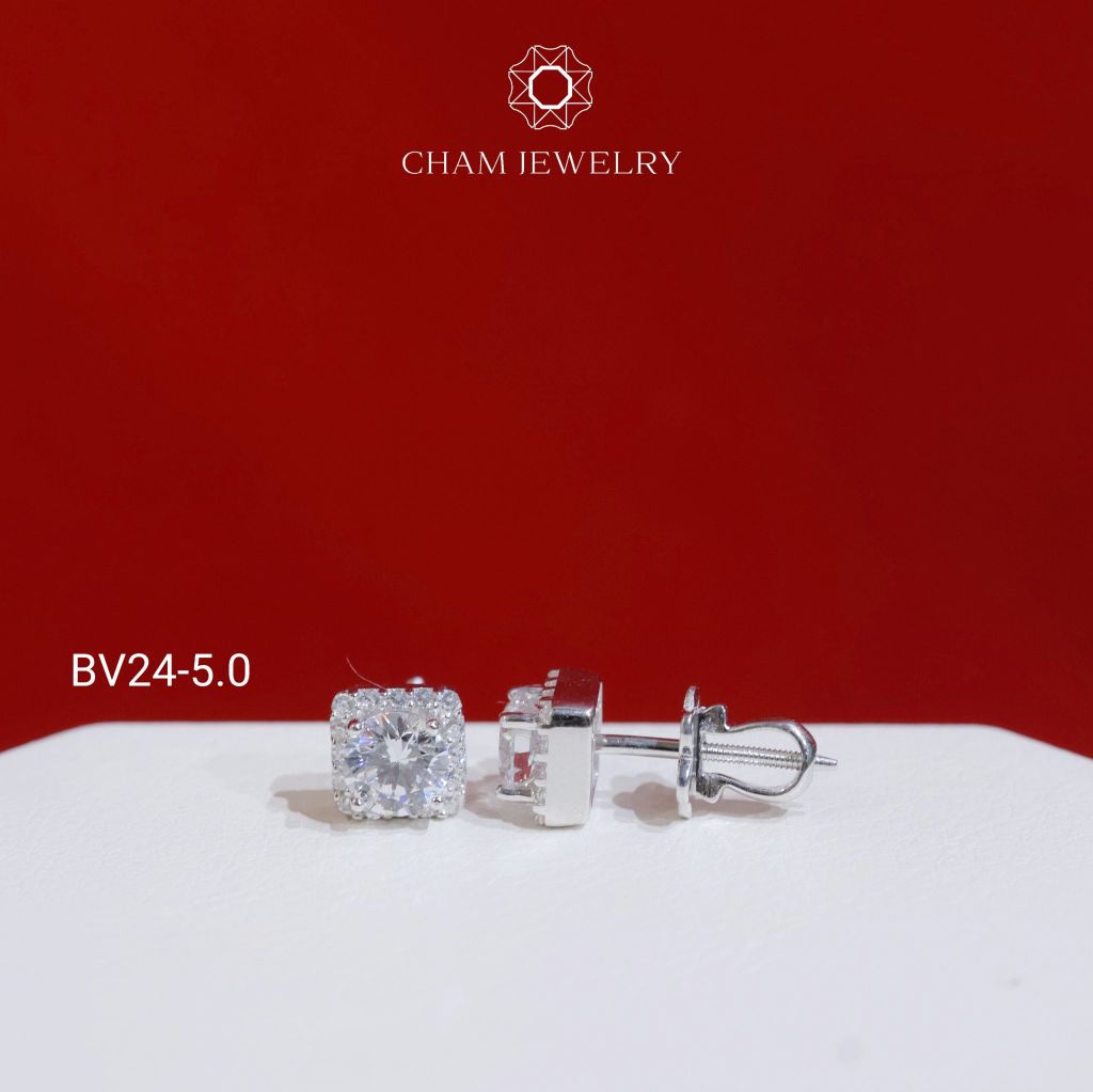 Hoa Tai CHAM JEWELRY BV24, Hoa Tai Xoàn Vuông  (Barcode TBV19  - TBV20 - TBV97 ).