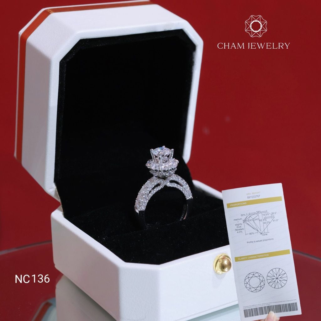 Nhẫn NC136 CHAM JEWELRY, Full Đá Moissanite, Chủ 6.3mm (Barcode OCNN01).