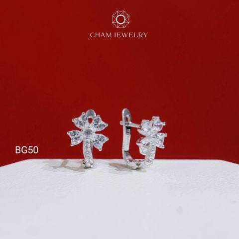 Hoa Tai BG50 CHAM JEWELRY, Hoa Tai Kiểu Cỏ 4 Lá Trái Tim 3.0mm  (Barcode TBG211).