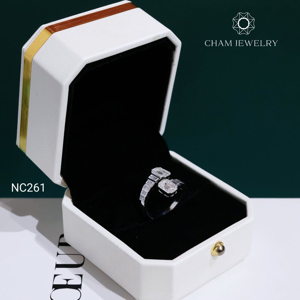 Nhẫn NC261 CHAM JEWELRY, Nhẫn Full Nửa Hàng Đá Moissanite (Barcode NNU317)
