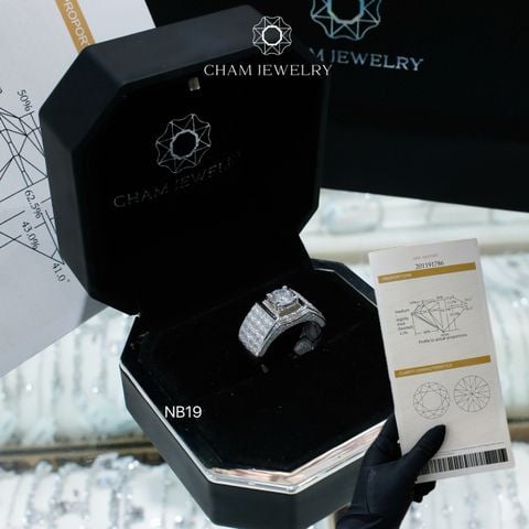 Nhẫn Nam NB19 CHAM JEWELRY, Full Moissanite Cao Cấp, Chủ 6.0mm (Barcode TVM100)