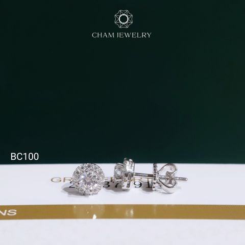Hoa Tai BC100 CHAM JEWELRY, Hoa Tai Full Đá Moissanite Chủ 4.0mm (Barcode OCB25)