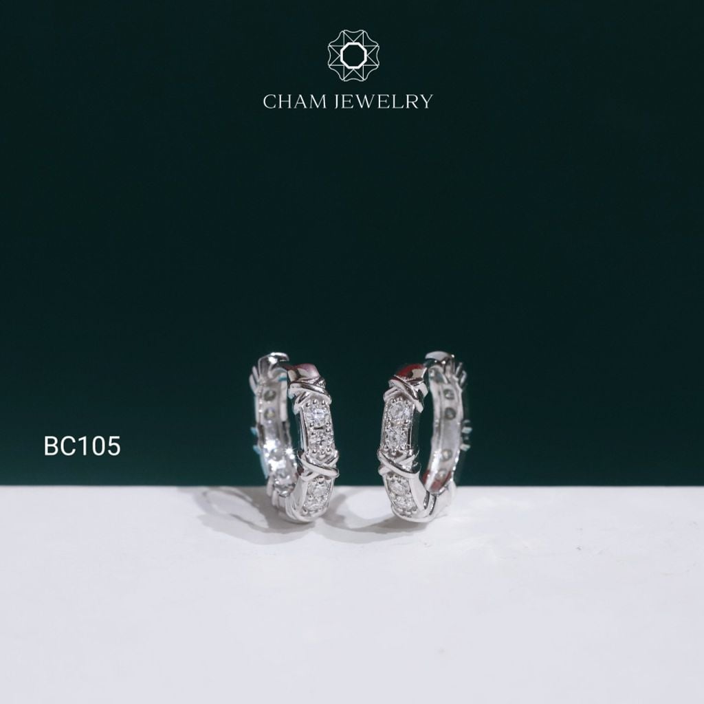 Hoa Tai CHAM JEWELRY BC105, Hoa Tai Khoen Full Moissanite (Barcode TFM56)