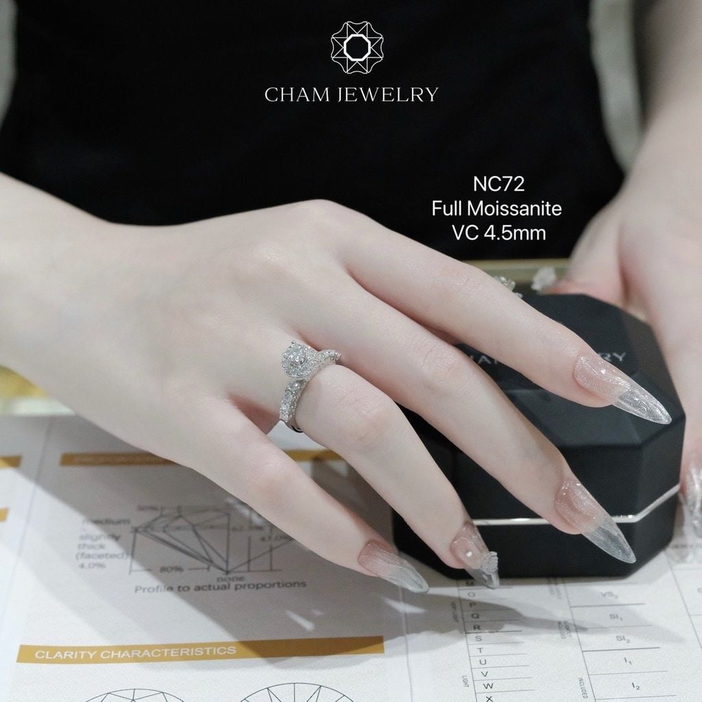 Nhẫn NC72 CHAM JEWELRY, Full Kim Cương Moissanite, Chủ 4.5mm (Barcode ONNU77)