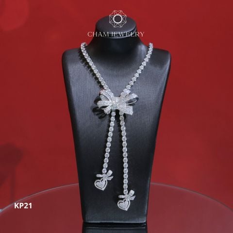 Dây Chuyền KP21 CHAM JEWELRY, Dây Full Tenic 2.5mm Mặt Nơ (Barcode TDKM490)