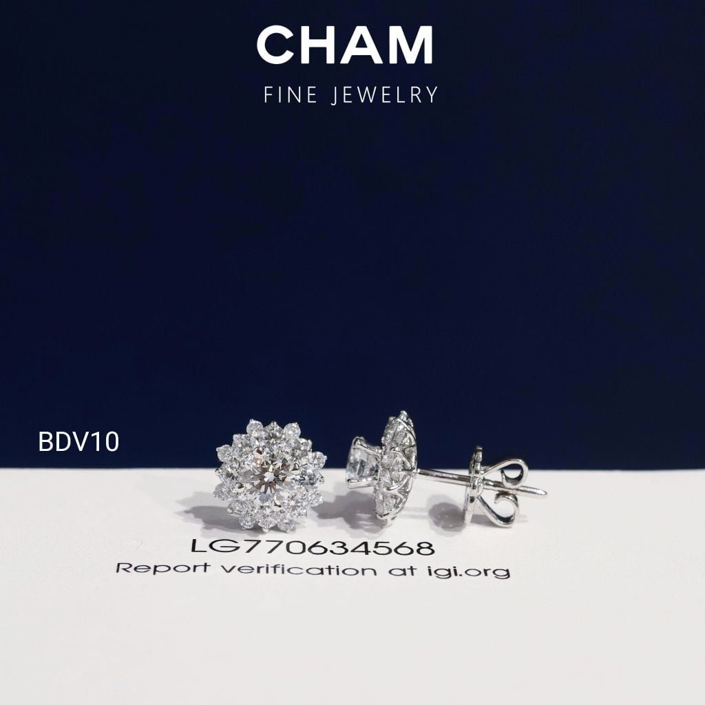 Hoa Tai BDV10 Vàng 10k Chủ 4.5mm Kim Cương Lab Grown Diamond