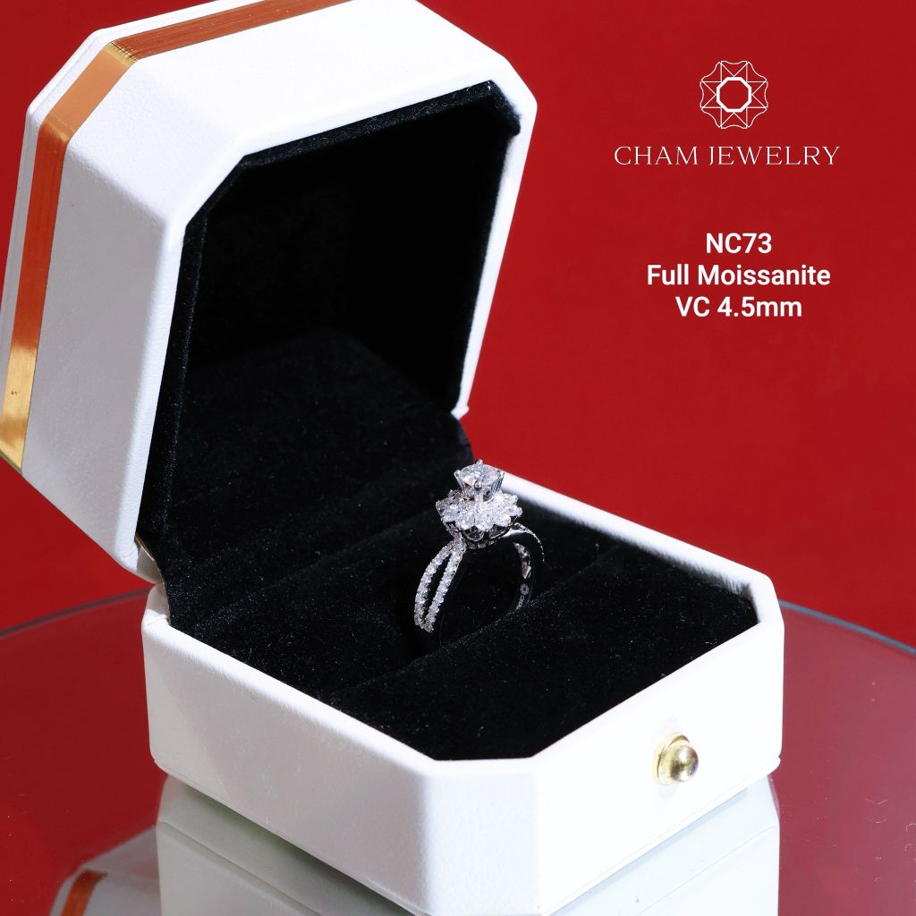 Nhẫn NC73 CHAM JEWELRY, Full Kim Cương Moissanite, Chủ 4.5mm (Barcode ONNU10)