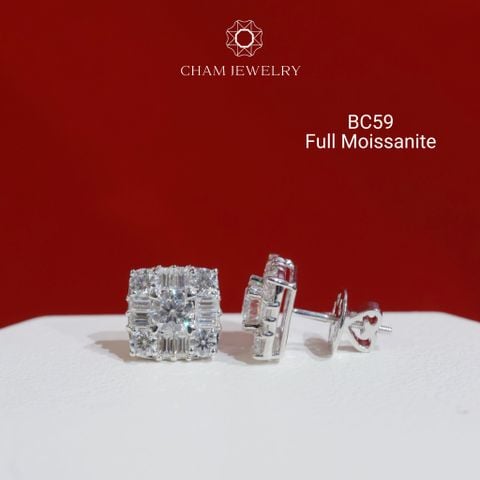 Hoa Tai CHAM JEWELRY BC59, Hoa Tai Chủ Moissanite 4.5mm (Barcode OCB02)