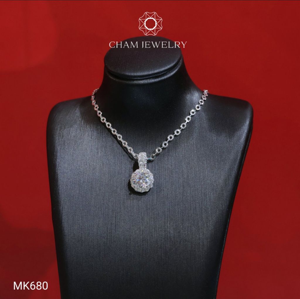 Mặt Dây Chuyền MK680 CHAM JEWELRY, Xoàn Tròn Chủ 6.0mm (Barcode TMX362).
