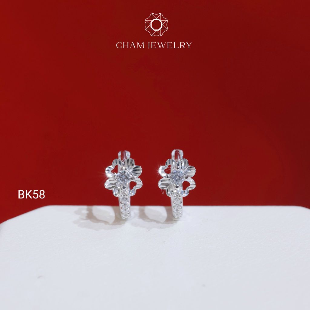 Hoa Tai BK58 CHAM JEWELRY, Hoa Tai Khoen Cỏ 4 Lá Chủ 2.5mm (Barcode TBK350).