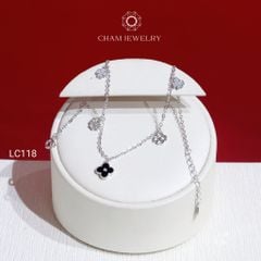 Lắc Chân LC118 CHAM JEWELRY, Lắc Chân 4 Lá Trắng Đen(Barcode CLACY24)