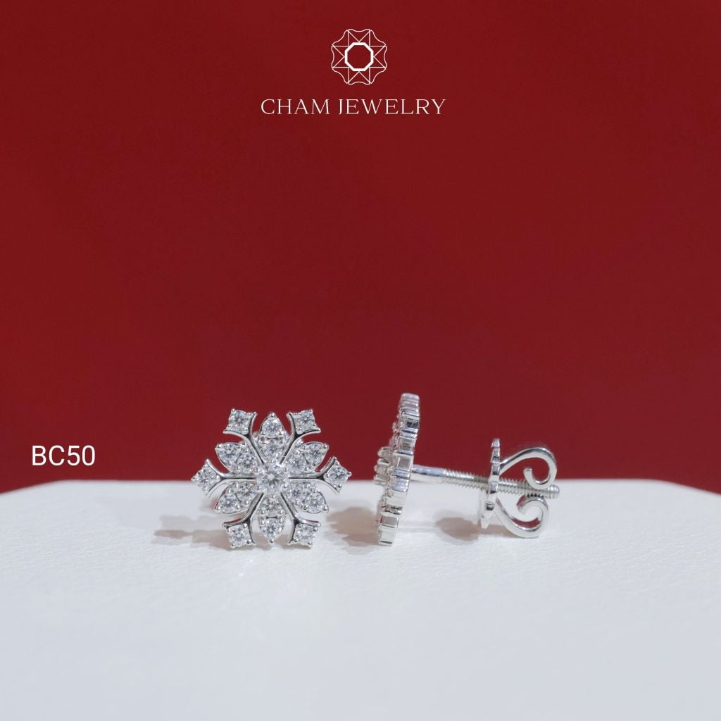 Hoa Tai CHAM JEWELRY BC50, Full Moissanite  (Barcode OHB02)