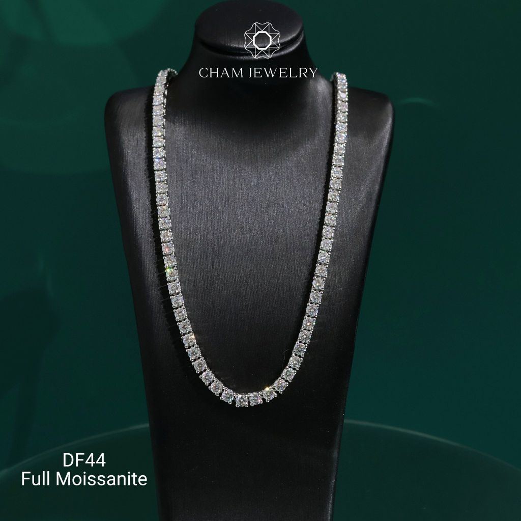 Dây Chuyền DF44 CHAM JEWELRY, Dây Chuyền Code Full Đá Moissanite 3.0mm (Barcode ODC03).