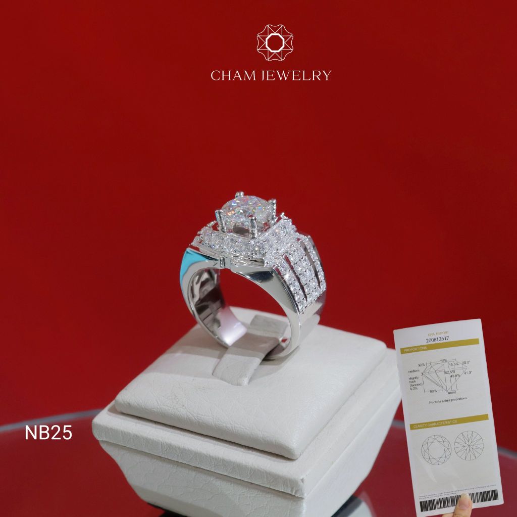 Nhẫn Nam NB25 CHAM JEWELRY, Full Moissanite Chủ 8.5mm (Barcode OCNA05)
