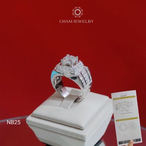 Nhẫn Nam NB25 CHAM JEWELRY, Full Moissanite Chủ 8.5mm (Barcode OCNA05)