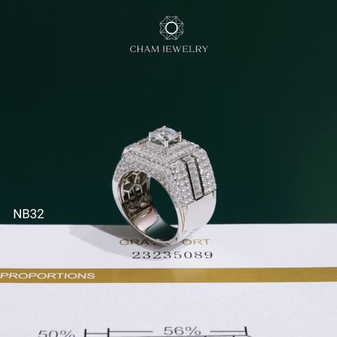 Nhẫn Nam NB32 CHAM JEWELRY, Full Moissanite Chủ 6.3mm (Barcode ONNA66)