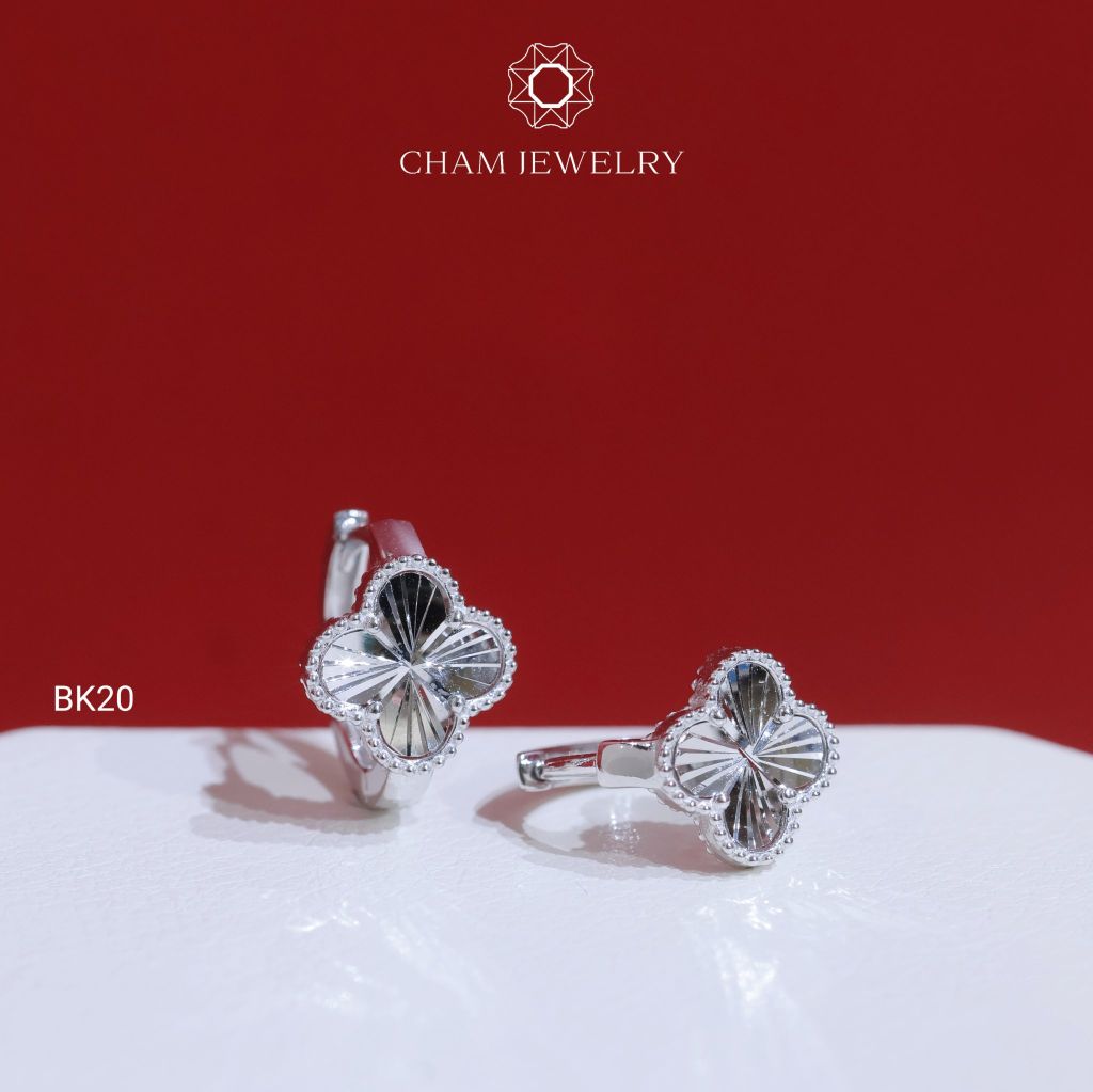 Hoa Tai BK20 CHAM JEWELRY , Hoa Tai Cỏ 4 Lá Bản 10.0mm ( Barcode TBK344).