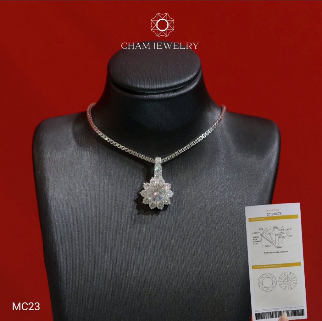 Mặt Dây Chuyền MC23 CHAM JEWELRY , Mặt Hoa Tia Chủ Moissanite 5.5mm (Barcode TVM117).