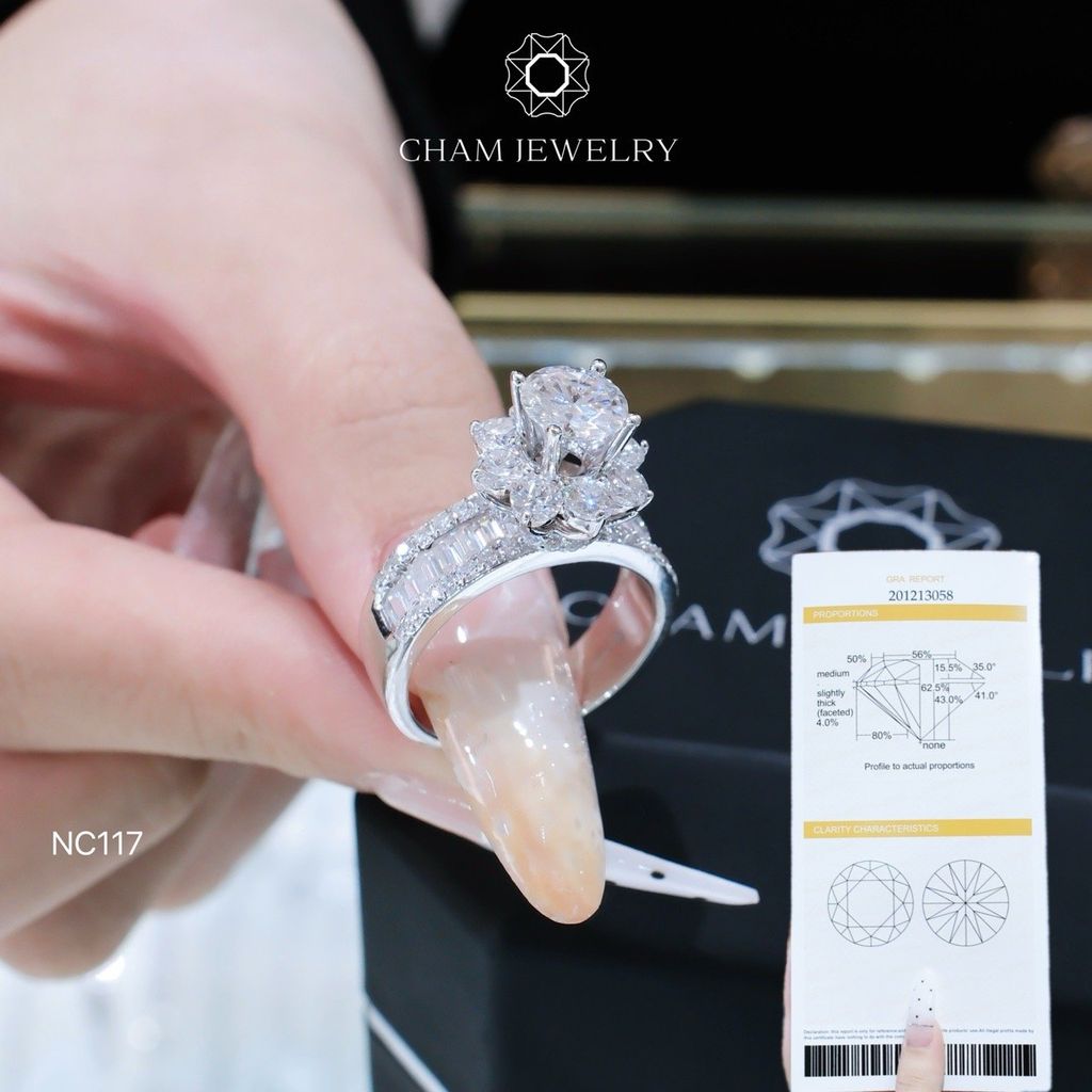 Nhẫn NC117 CHAM JEWELRY, Full Đá Moissanite, Chủ 6.3mm (Barcode ONNU198)