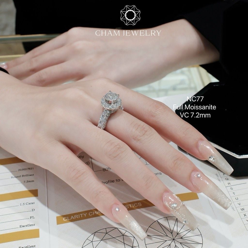 Nhẫn NC77 CHAM JEWELRY, Full Kim Cương Moissanite Chủ 7.2mm (Barcode ONNU111)