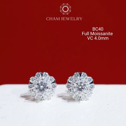 Hoa Tai CHAM JEWELRY BC40, Full Moissanite Chủ 4.0mm (Barcode TVM65)