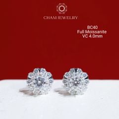 Hoa Tai CHAM JEWELRY BC40, Full Moissanite Chủ 4.0mm (Barcode TVM65)