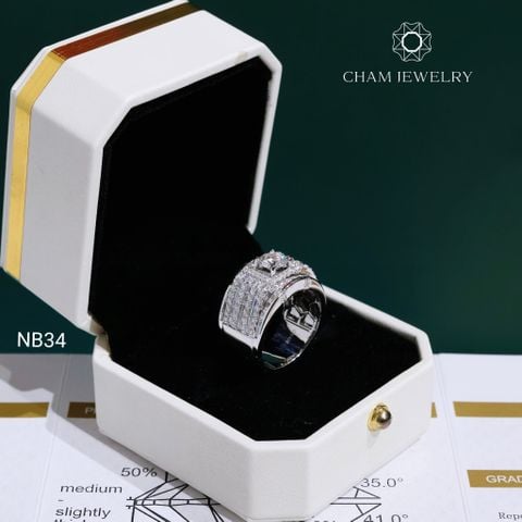 Nhẫn Nam NB34 CHAM JEWELRY, Full Moissanite Chủ 6.3mm (Barcode ONNA69)