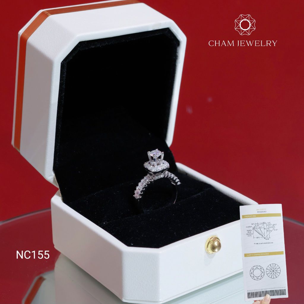 Nhẫn NC155 CHAM JEWELRY, Full Đá Moissanite, Chủ 4.5mm (Barcode OPN03).