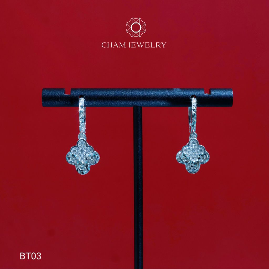Hoa Tai CHAM JEWERLY BT03, Bông Tòn Ten 4 Lá (Barcode TBT788)