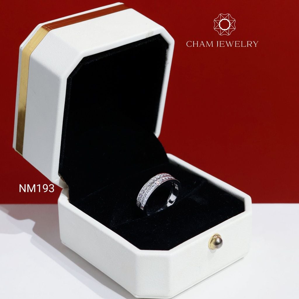 Nhẫn NM193 CHAM JEWELRY, Nhẫn Nửa Hàng Đá Đôi Bản 5.0mm ( C-NHN393(B12) ).